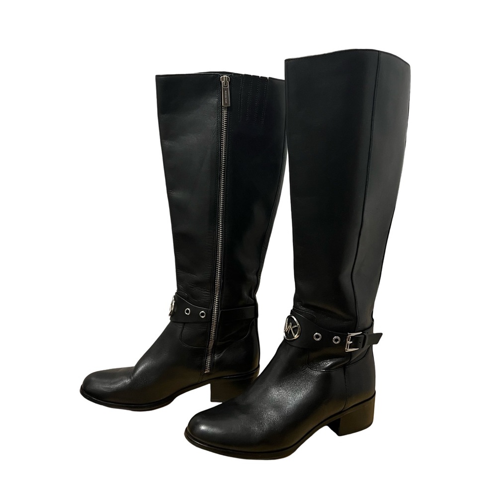 Michael Kors Tall Black Leather Boots size 6 silver hardware like new